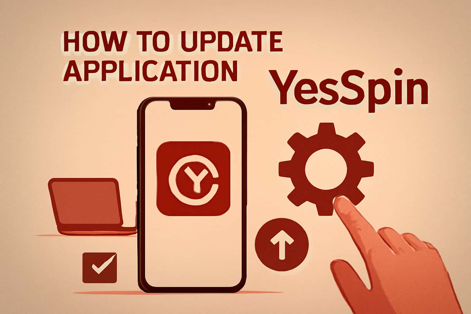 A graphic representation illustrating the process of updating the YesSpin application.