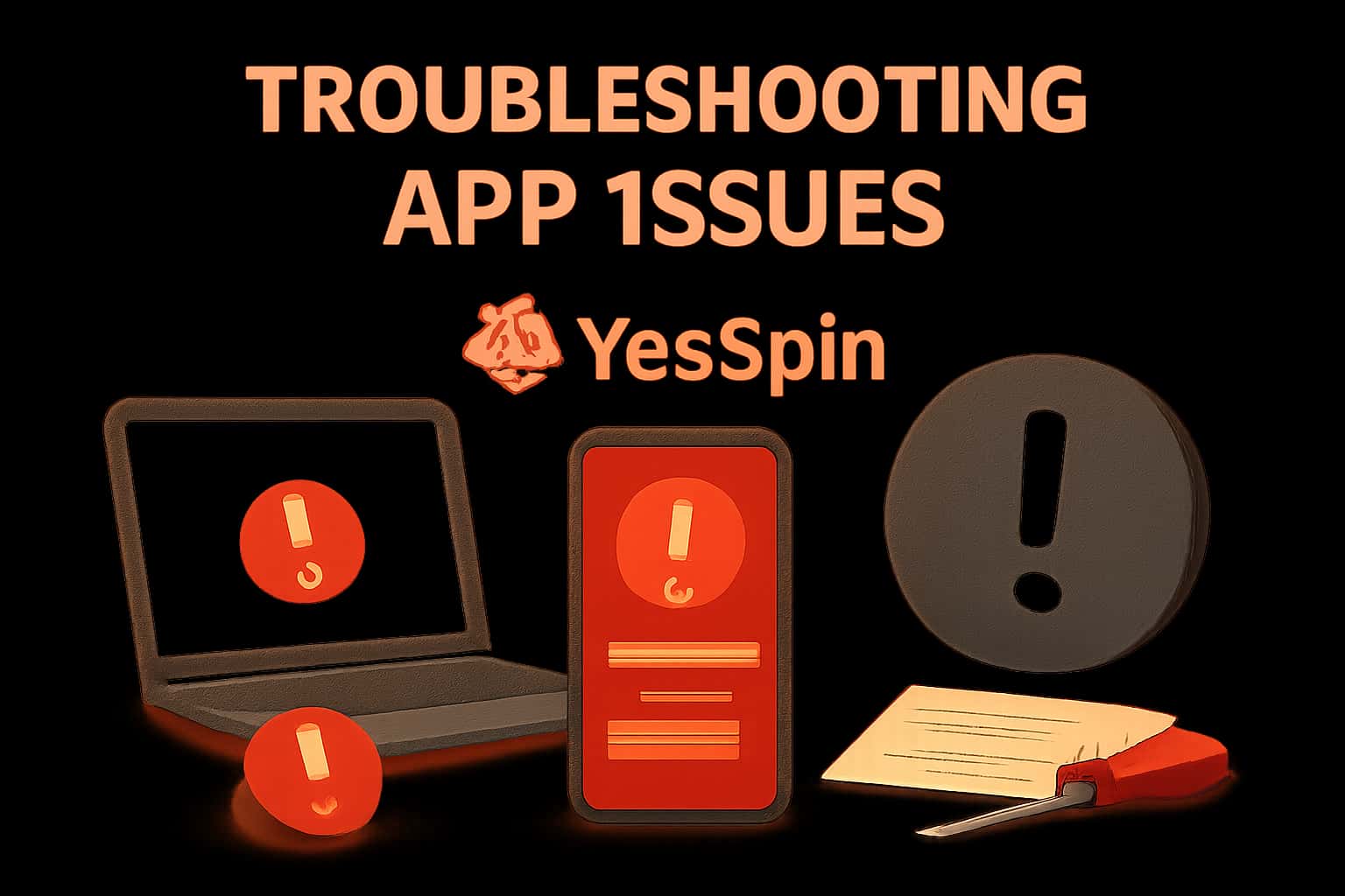 Informational scene about troubleshooting YesSpin app issues.