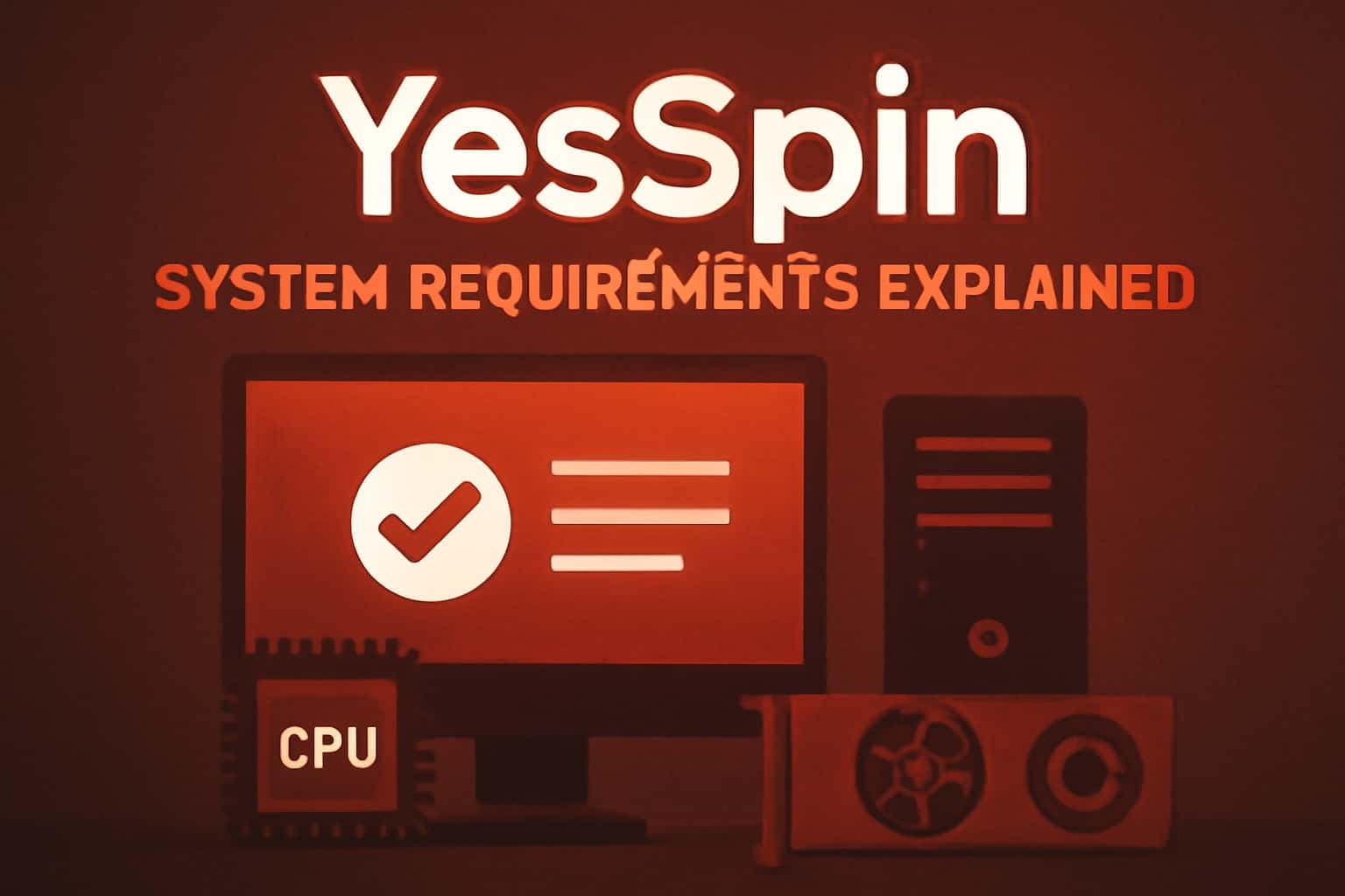 Informational scene displaying YesSpin system requirements.